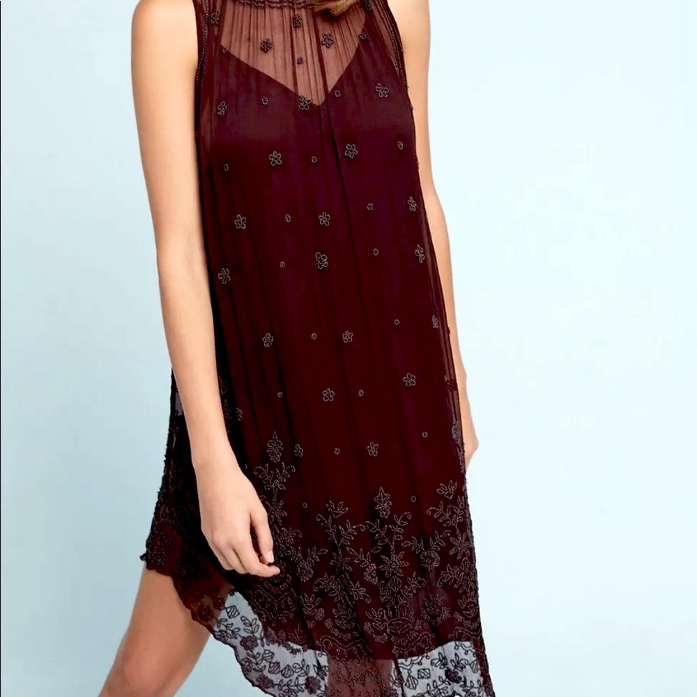 Love Sam Beaded Chiffon Swing Dress Size Medium Plum Purple Z268-13